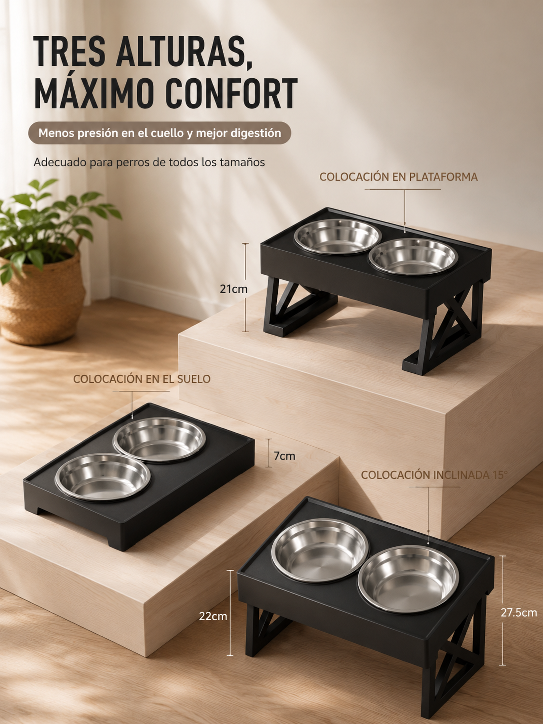 Pet Adjustable Elevated Stainless Steel Vertical Anti-choke Slow Food Dog Bowl