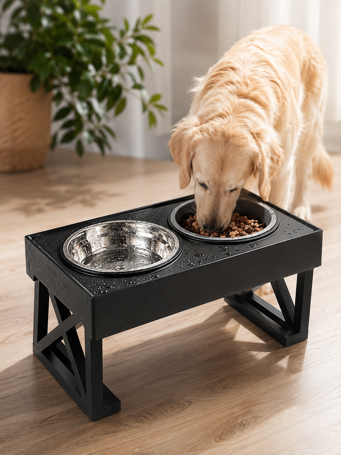 Pet Adjustable Elevated Stainless Steel Vertical Anti-choke Slow Food Dog Bowl