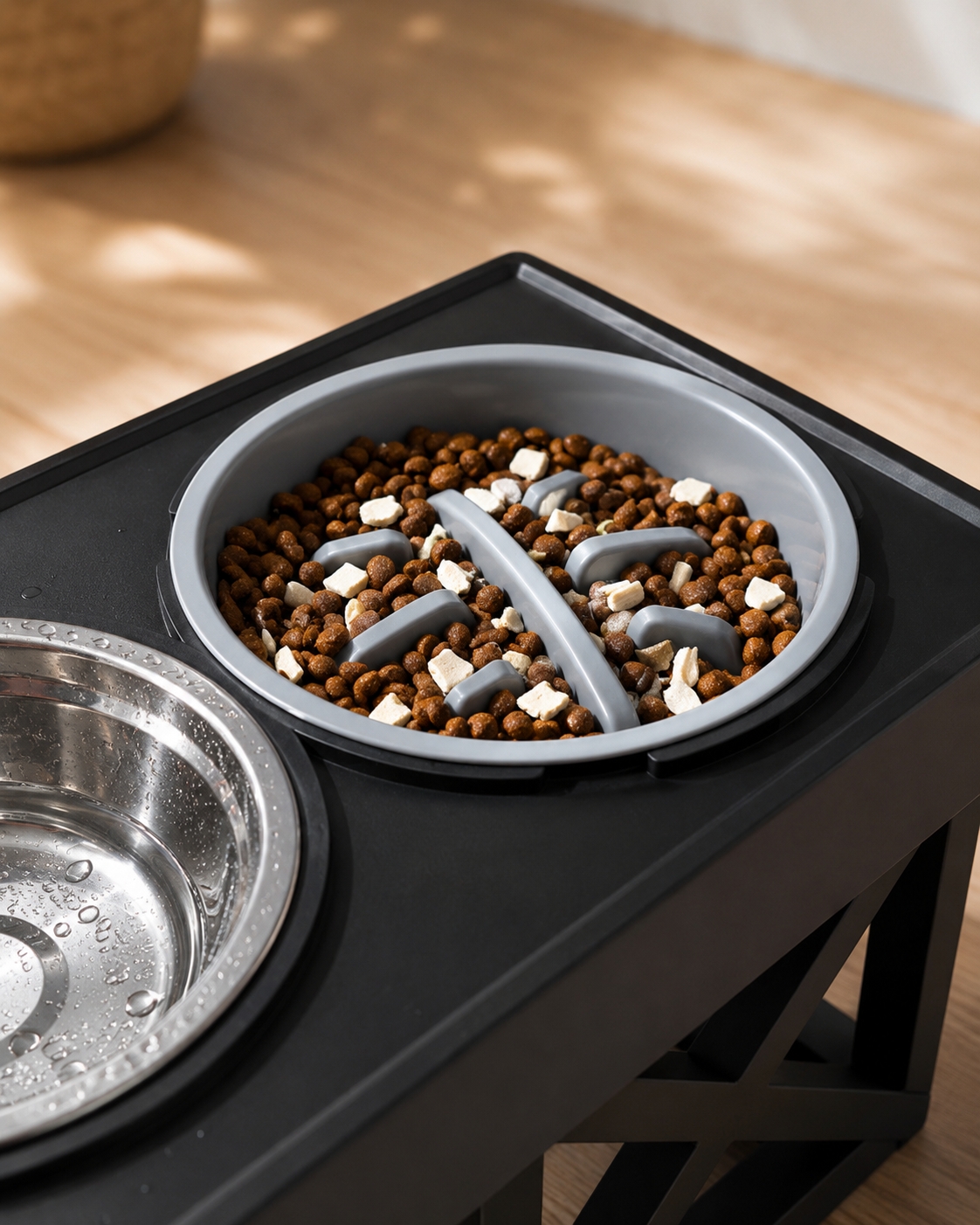 Pet Adjustable Elevated Stainless Steel Vertical Anti-choke Slow Food Dog Bowl